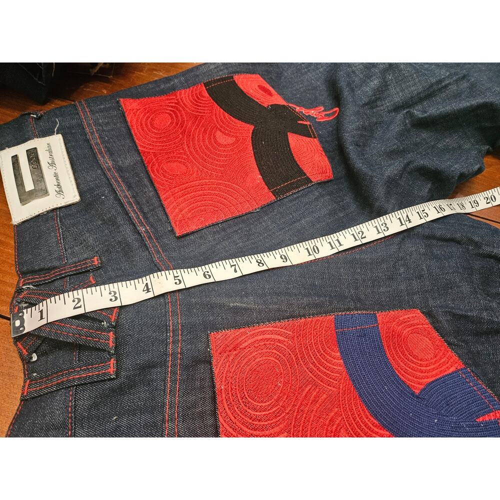 Coogi Wide Leg Jeans W40 L34 Red Contrast Stitching Embroidered Pockets Y2K - Picture 13 of 16